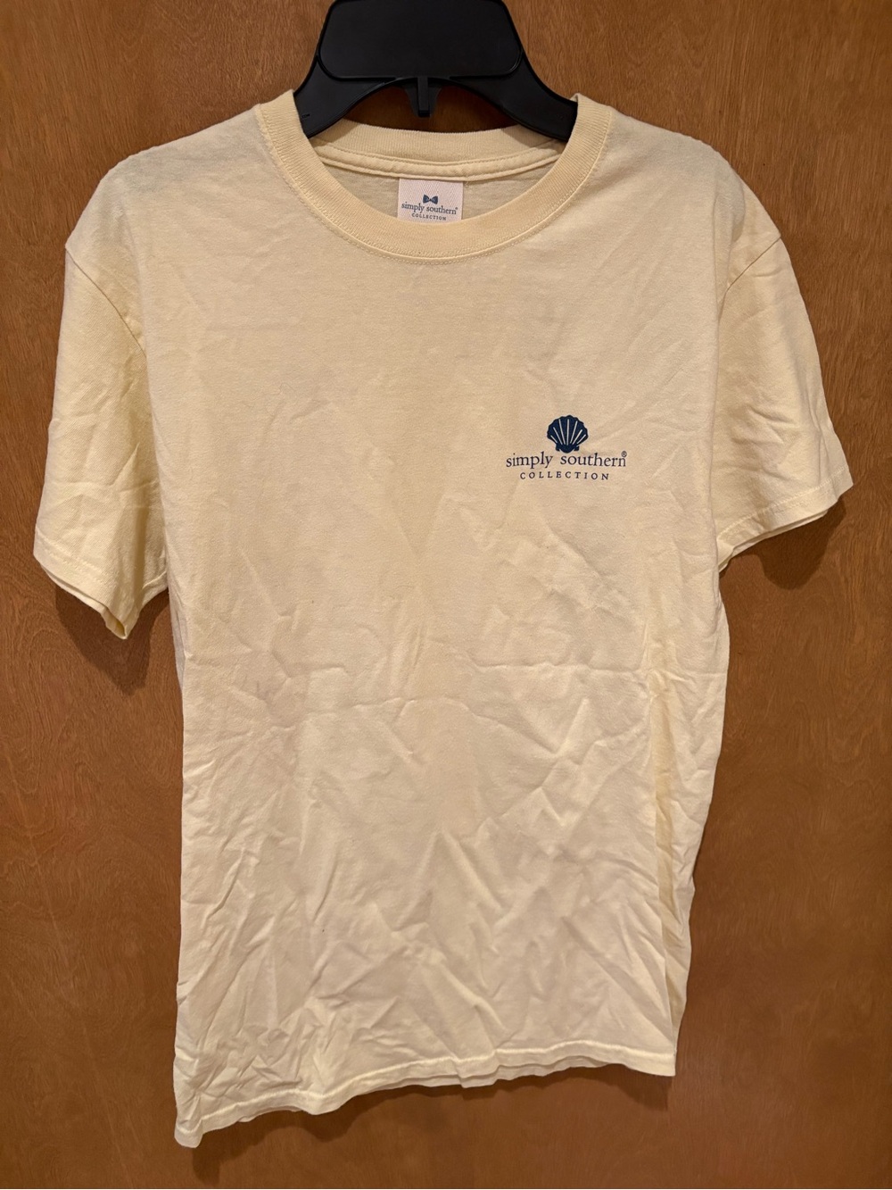 Simply Southern Pale Yellow Short-Sleeve Tee with Navy Shell Logo